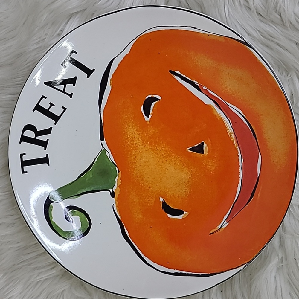 Halloween Plate Pumpkin Treat Home Decor Accent Piece Serving Cookies EUC Fun